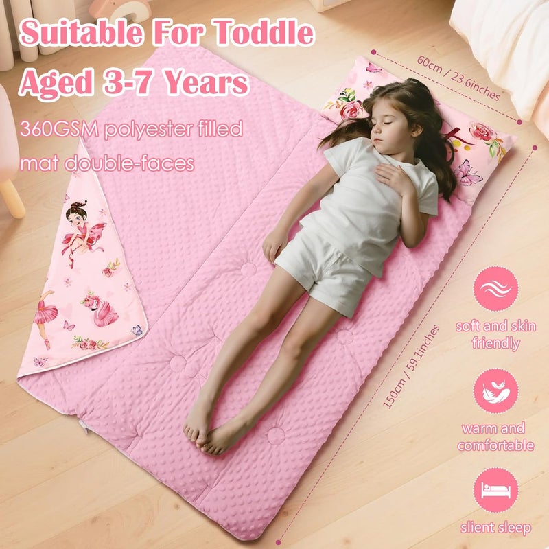 Decalsweet Kids Sleeping Bag Toddler Nap Mat with Removable Pillow, Large Foldable Sleeping Bag for Girls Boys, Easy Clean Slumber Bag with Double Zip for Camping School Preschool Daycare, 59×24 inch - Image 2
